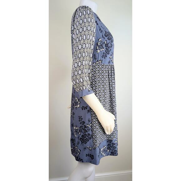 Boden Mollie Blue White Mixed Print Minidress Shift V-Neck 3/4 sleeve Size 8 - Picture 6 of 12